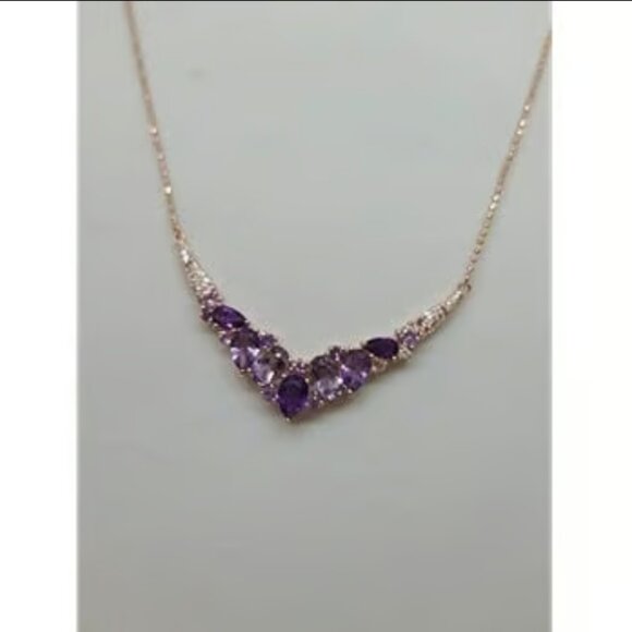 14k Rose Gold  Silver Amethyst & White Sapphire Necklace $225 New with gift box - Picture 2 of 7